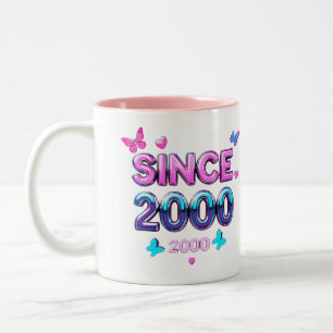 SINCE 2000 – Y2K Retro Aesthetic Typography Design Two-Tone Coffee Mug