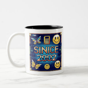 SINCE 2002 – Retro Computer Pixel Font & Digital  Two-Tone Coffee Mug