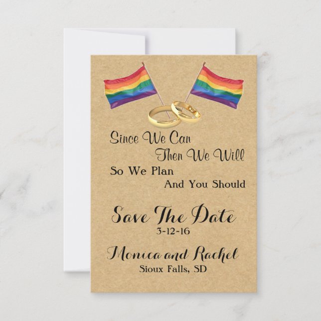 Since We Can:  Lesbian Wedding Save The Date Cards (Front)