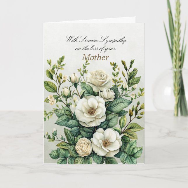 Sincère Sympathie Blanc Roses Vert Carte de Sympat (Devant)