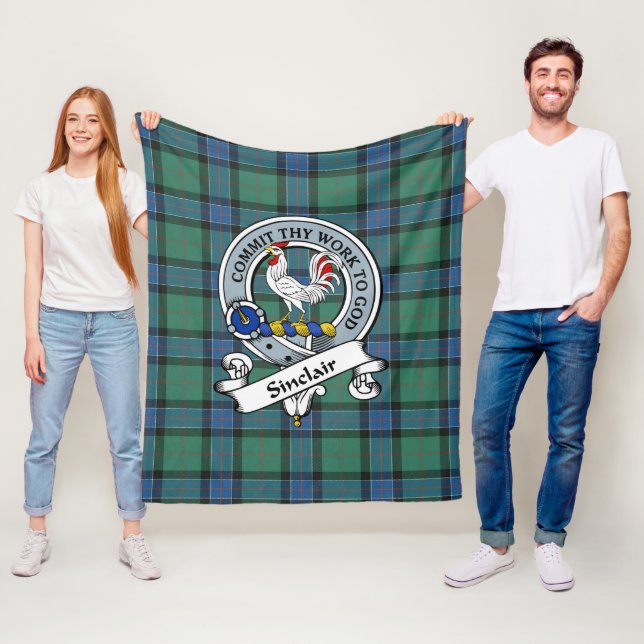 Sinclair Hunting Ancient Clan Badge Tartan Plaid Fleece Blanket (In Situ)