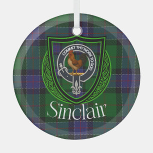 Sinclair Scottish Clan Tartan & Crest Glass Ornament