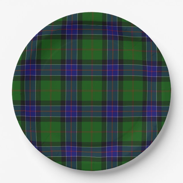 Sinclair tartan blue green plaid paper plate (Front)