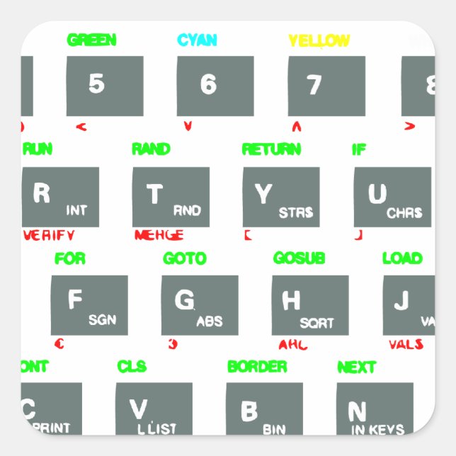 Sinclair ZX Spectrum Keyboard Keys Square Sticker (Front)