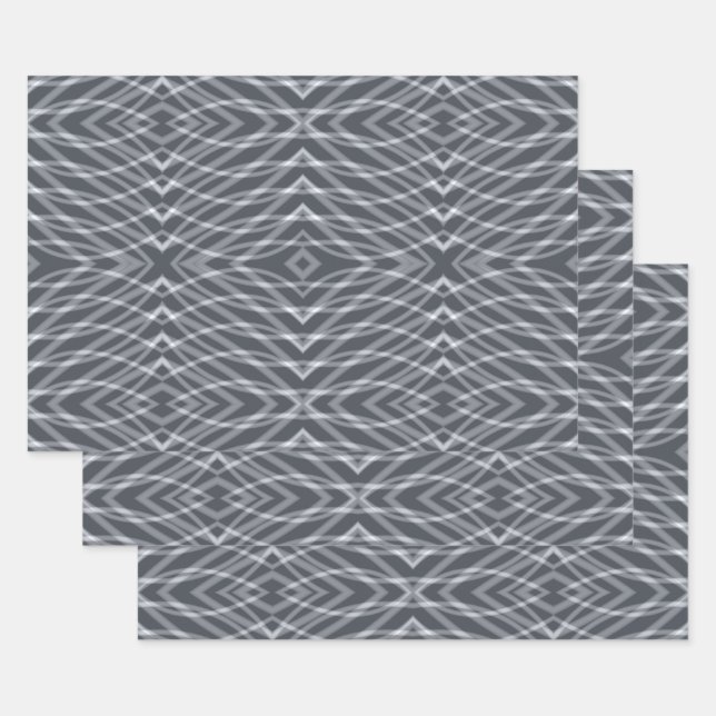 Sine Wave Pulse Signal Modern Abstract Art Design Wrapping Paper Sheet (Set)