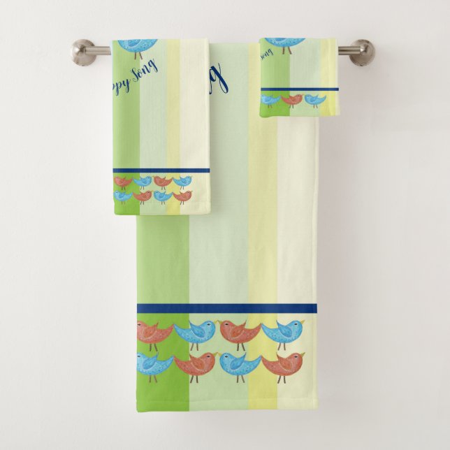 Sing a Happy Song colourful towel set with birds (Insitu)