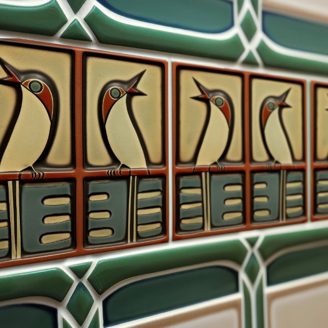 Sing Birds Symmetrical Art Deco Nouveau Wall Decor Tile (Creator Uploaded)