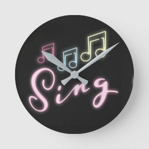Sing Neon Music Notes Round Clock