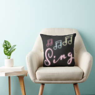 Sing Neon Music Notes Throw Pillow