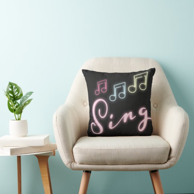 Sing Neon Music Notes Throw Pillow (Chair)
