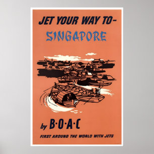 Singapore Art BOAC Travel Poster Asia PrintA