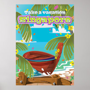 Singapore cartoon travel poster art.