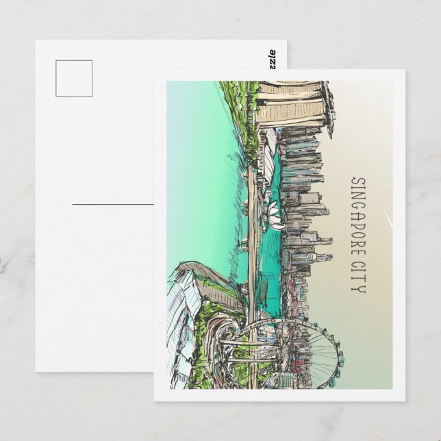 Singapore City Famous Travel Place Illustration Postcard (Front/Back)