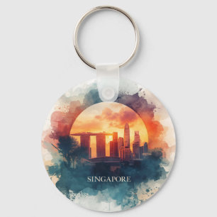 Singapore city retro Skyline Keychain