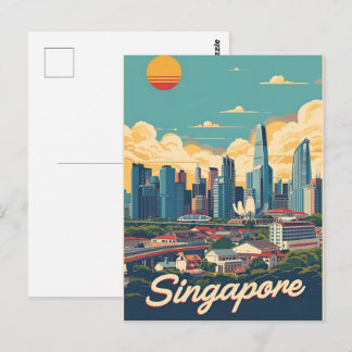 Singapore city retro Skyline Postcard