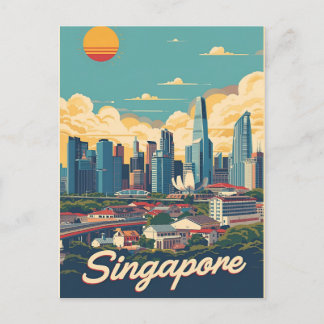 Singapore city retro Skyline Postcard