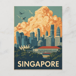 Singapore city retro Skyline Postcard