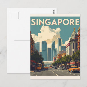 Singapore city retro Skyline Postcard