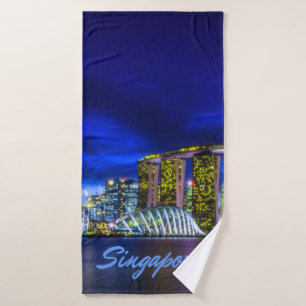 Singapore City Skyline At Night Bath Towel