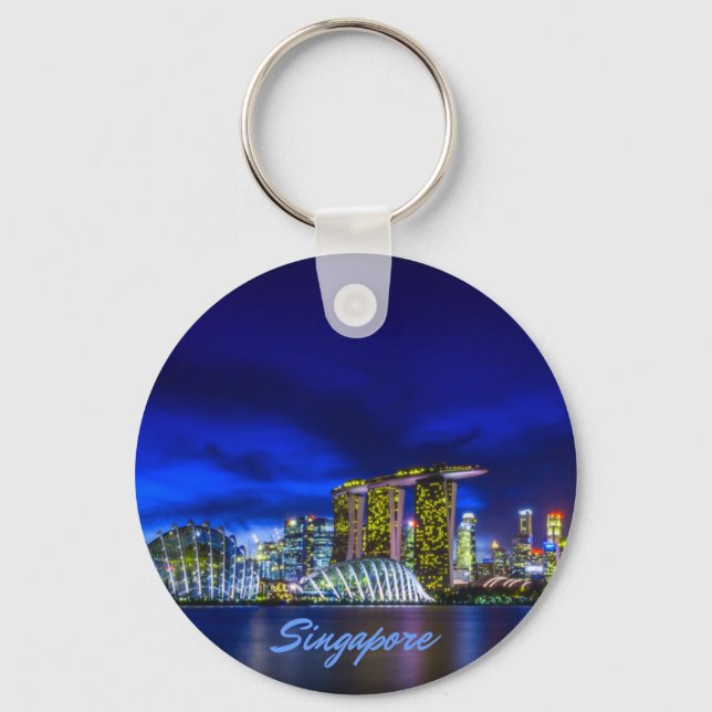 Singapore City Skyline At Night Keychain (Front)