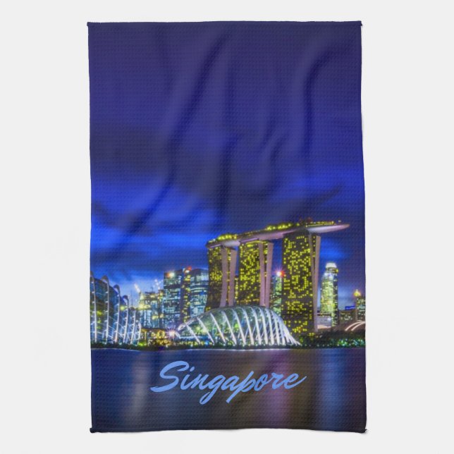 Singapore City Skyline At Night Kitchen Towel (Vertical)