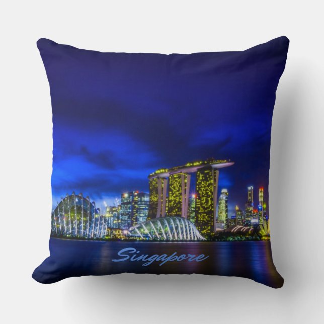 Singapore City Skyline At Night Throw Pillow (Front)