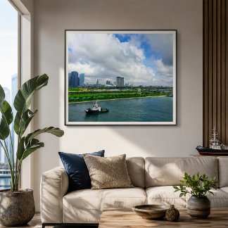 Singapore City Skyline Marina Bay Sands Tugboat Poster
