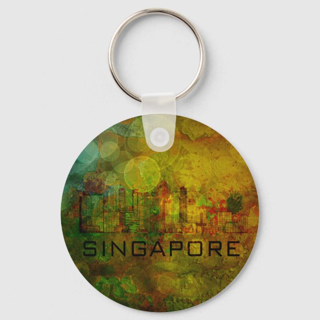 Singapore City Skyline on Grunge Background Illust Keychain (Front)
