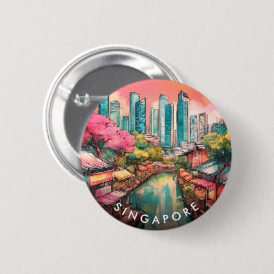 Singapore City View Colorful  2 Inch Round Button