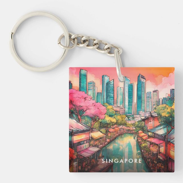 Singapore City View Colorful  Keychain (Front)