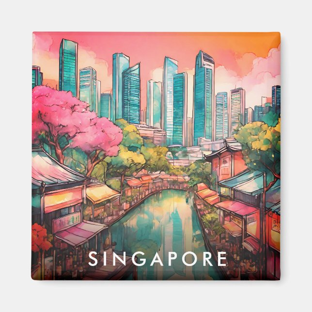 Singapore City View Colorful  Magnet (Front)