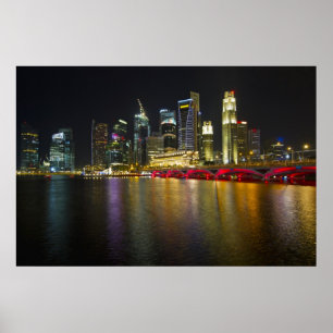 Singapore Cityscape along River at Night Poster