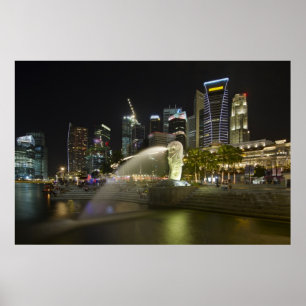 Singapore Cityscape along River at Night Poster