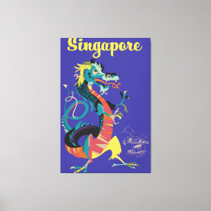 Singapore dragon vintage travel poster canvas print