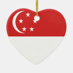 Singapore Flag Heart Ceramic Ornament