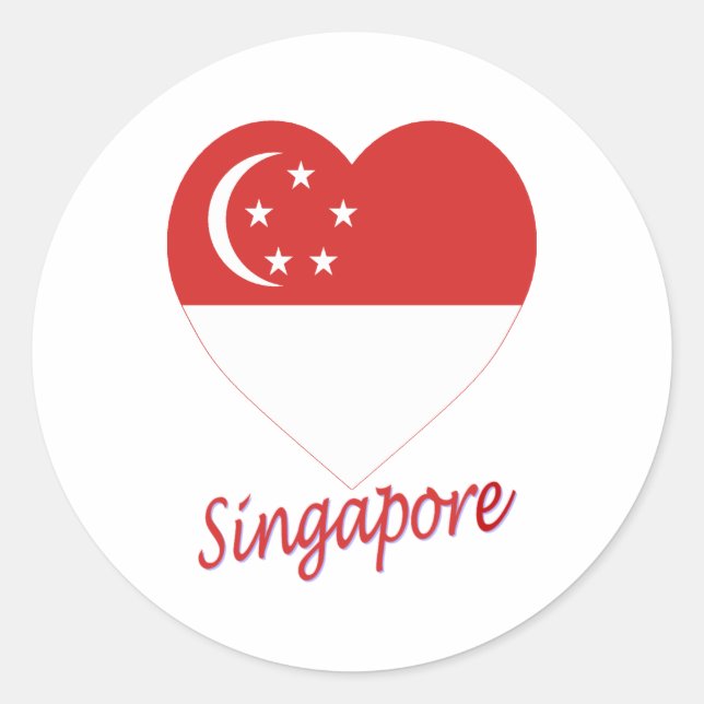 Singapore Flag Heart Classic Round Sticker (Front)