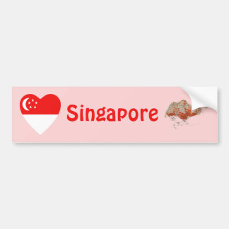 Singapore Flag Heart + Map Bumper Sticker