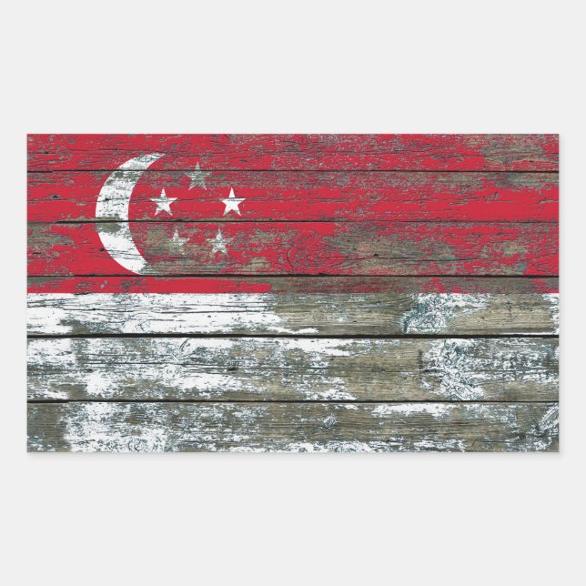 Singapore Flag on Rough Wood Boards Effect Sticker (Front)