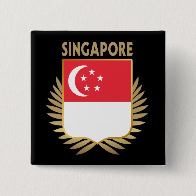 Singapore Flag Shield 2 Inch Square Button (Front)