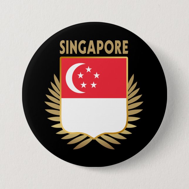 Singapore Flag Shield 3 Inch Round Button (Front)