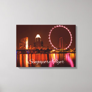 Singapore Flyer Wheel At Night With Skyline Canvas Print