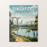 Singapore Gardens By The Bay Travel Art Vintage Jigsaw Puzzle<br><div class="desc">Singapore retro vector travel design. Marina Bay is an upscale area of skyscrapers,  posh hotels and luxury malls. It's known for the towering Singapore Flyer Ferris wheel and the flower conservatories and colourful Supertrees of Gardens by the Bay.</div>