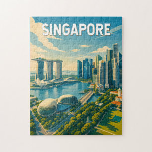 Singapore Illustration Travel Art Vintage Jigsaw Puzzle