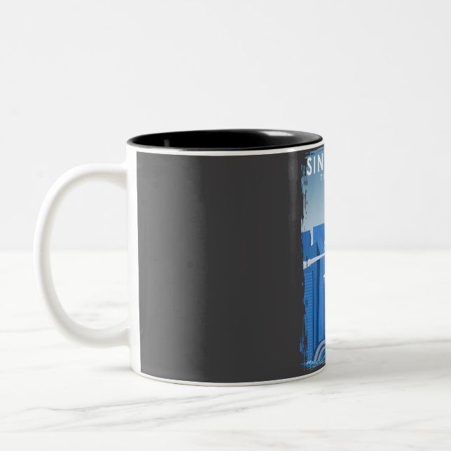 Singapore Lion City Travel Poster Art Print  Two-Tone Coffee Mug (Left)