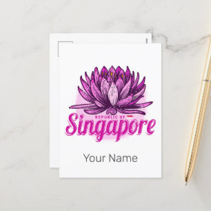 Singapore Lotus Flag Vintage Holiday Souvenir Postcard