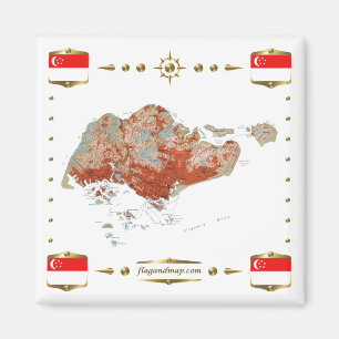 Singapore Map + Flags Magnet