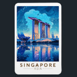 Singapore Marina Bay Night Travel Art Vintage Magnet<br><div class="desc">Singapore retro vector travel design. Marina Bay is an upscale area of skyscrapers,  posh hotels and luxury malls. It's known for the towering Singapore Flyer Ferris wheel and the flower conservatories and colourful Supertrees of Gardens by the Bay.</div>