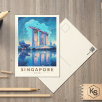 Singapore Marina Bay Night Travel Art Vintage