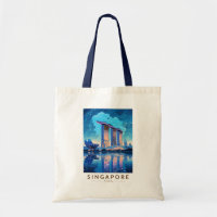 Singapore Marina Bay Night Travel Art Vintage