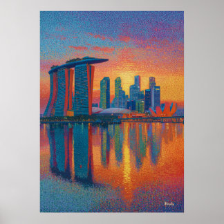 Singapore Marina Bay Sands Pointillism Skyline Poster